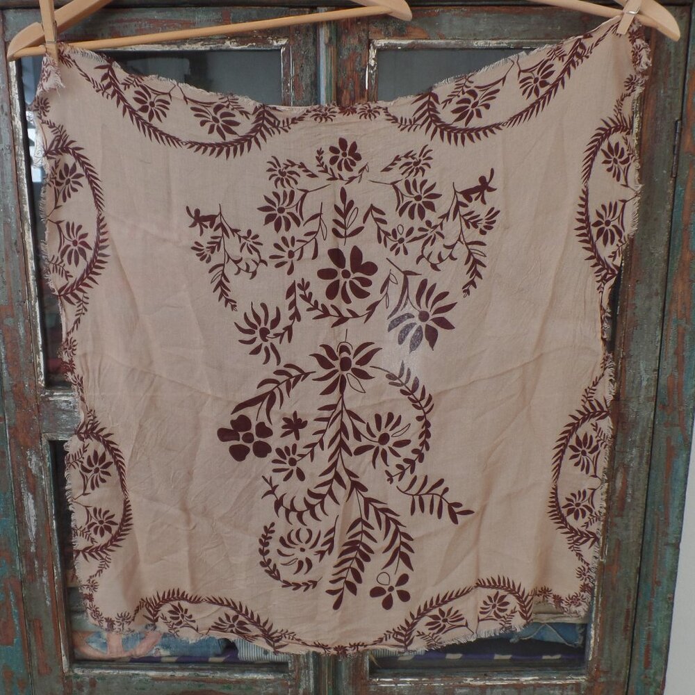 Free People Iconic Print Bandana Scarf 27" x 27" TAN with Brown Floral NWOT - Picture 2 of 8
